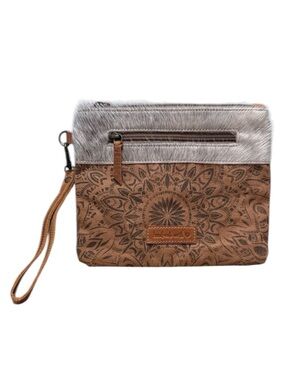 Sixtease Zealous Pouch Wristlet Canvas Leather Bag Fur Accented Handmade